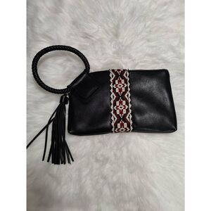 Vegan Leather Clutch with Wrist Ring and Tassel